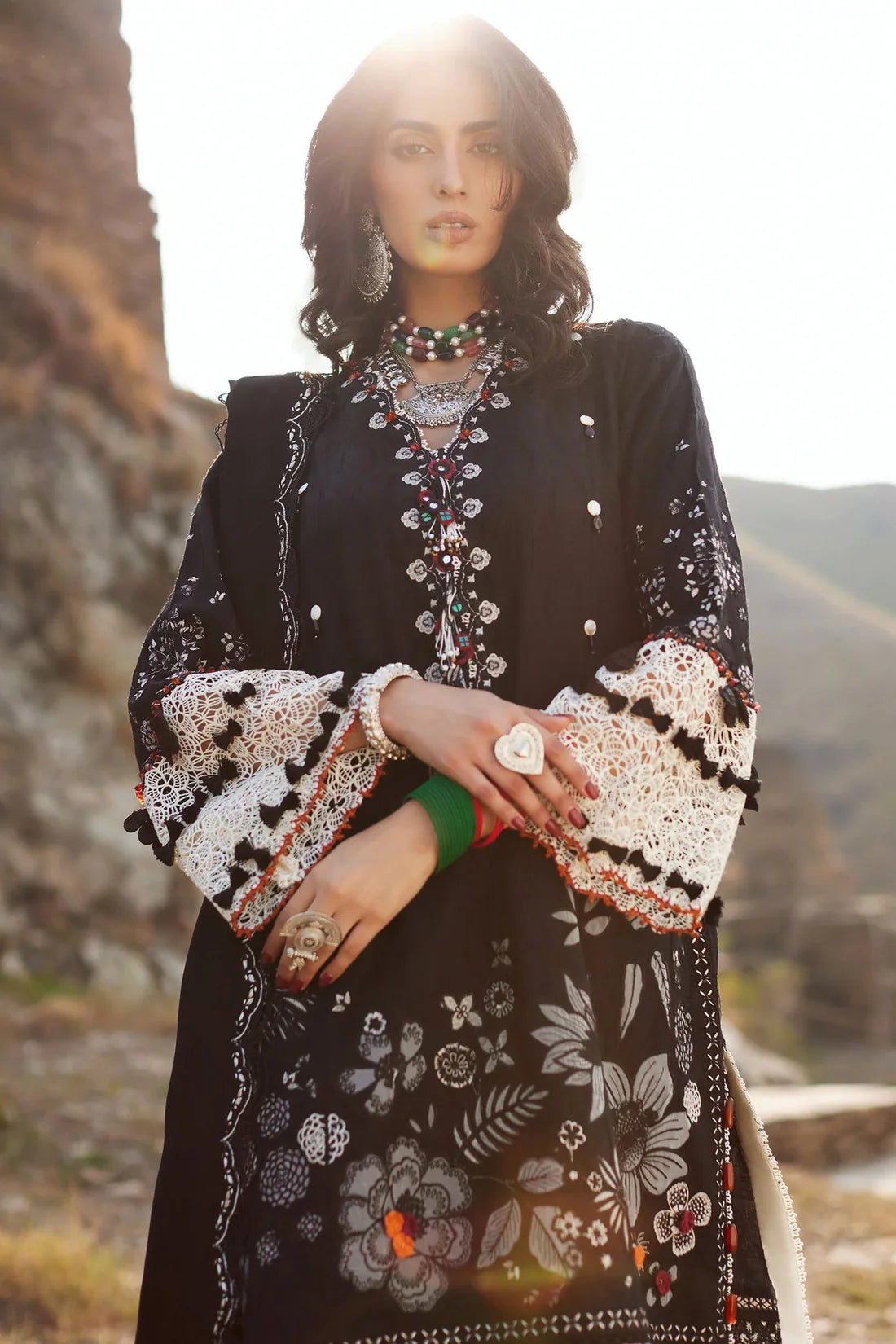 Elaf 3pc Unstitched Dhanak Fabric embroidered dress