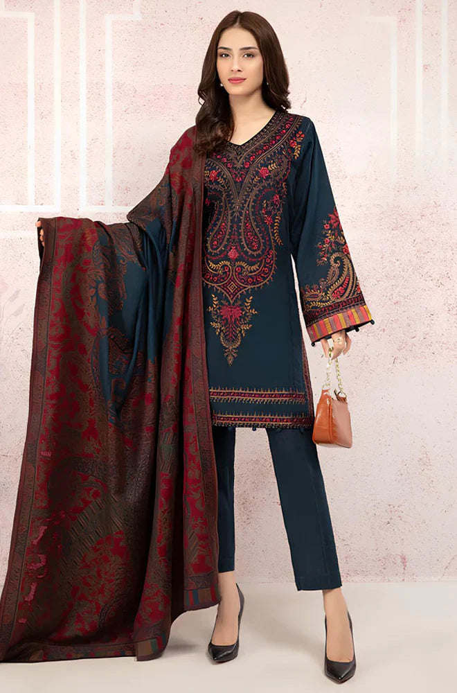 Winter 3PC Khaddar Embroidered Suit with Printed Wool Shawl