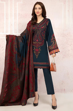 Winter 3PC Khaddar Embroidered Suit with Printed Wool Shawl