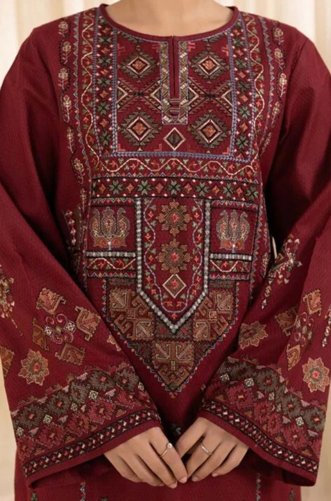 Sapphire 3PC Dhanak Embroidered Suit with Printed Shawl