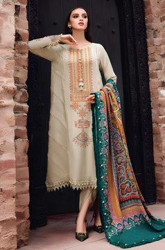 WINTER 3PC Dhannak Embroidered Suit With Printed Shawl