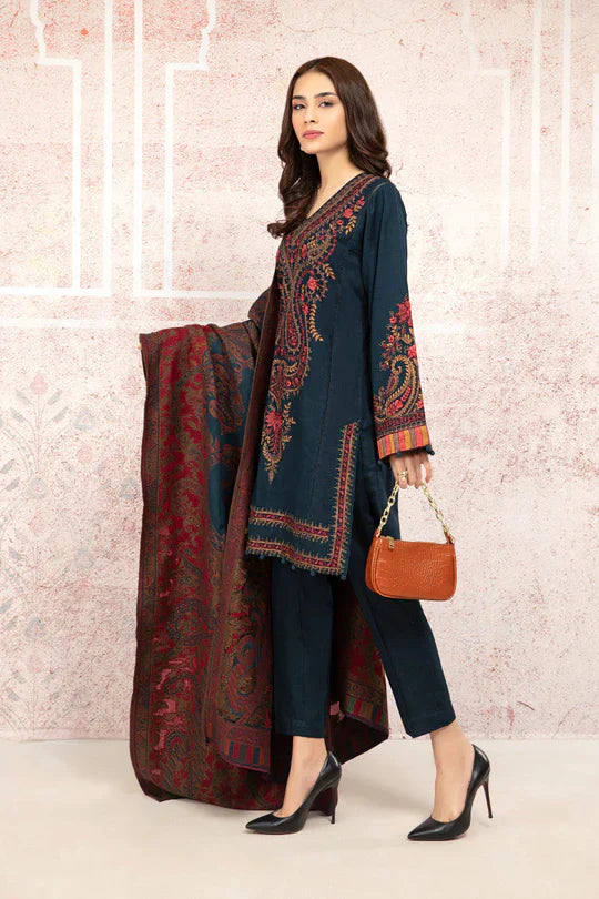 Winter 3PC Khaddar Embroidered Suit with Printed Wool Shawl