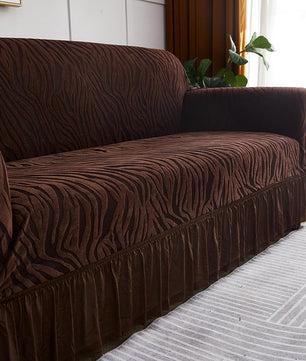 Zebra Velvet Sofa Covers (Dark Brown)